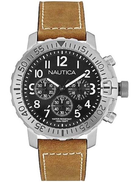 Nautica NAI18506G herrklocka, äkta läder armband