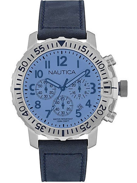 Nautica NAI19534G men's watch, real leather strap