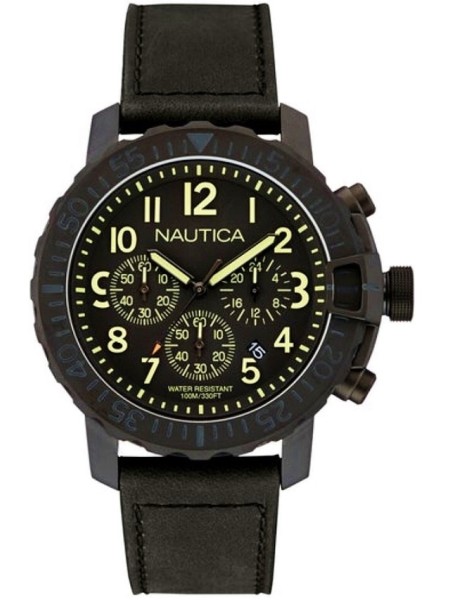 Nautica NAI21006G herenhorloge, echt leer bandje