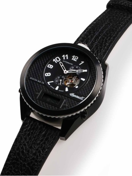 Ingersoll IN1716BBKW men's watch, real leather strap