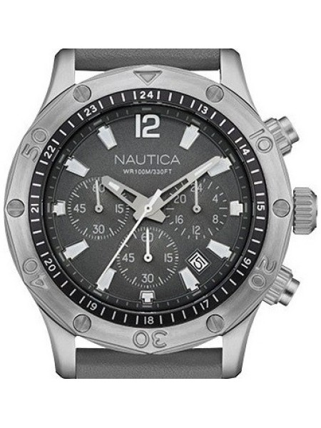 Nautica NAD16546G men's watch, real leather strap