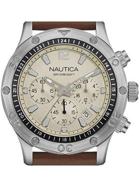 Nautica NAD16545G men's watch, real leather strap