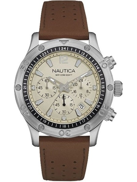 Nautica NAD16545G herenhorloge, echt leer bandje
