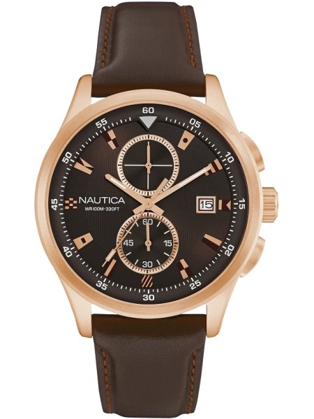 Nautica NAD19557G men's watch, real leather strap