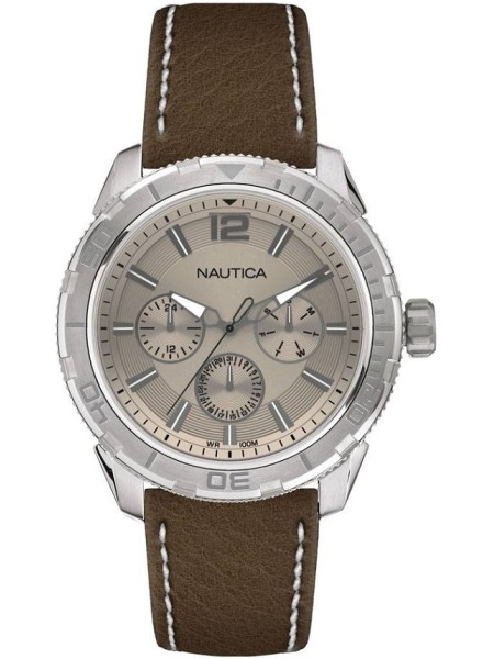 Nautica NAPSTL002 men's watch, real leather strap