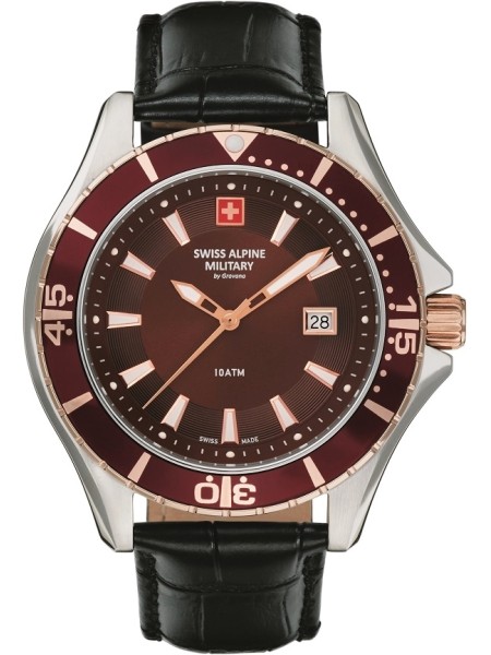 Swiss Alpine Military Uhr SAM7040.1556 herenhorloge, echt leer bandje