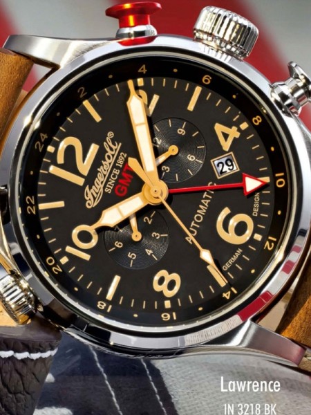 Ingersoll IN3218BK men's watch, real leather strap