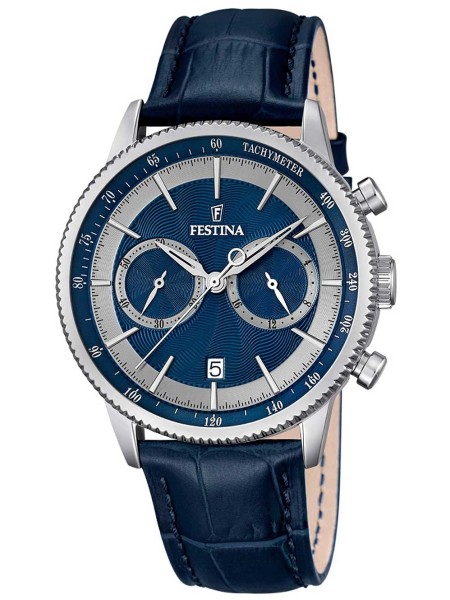 Festina Chronograph F16893/6 men's watch, real leather strap