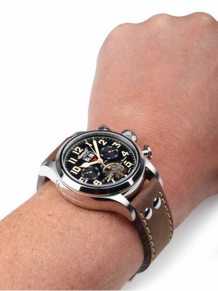 Ingersoll IN4506BKCR men's watch, real leather strap