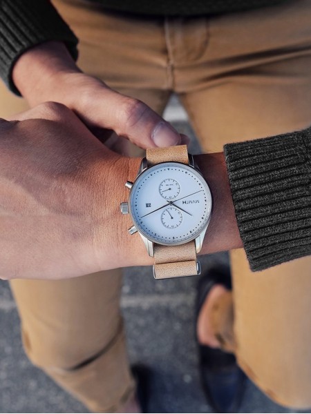 MVMT MV01-WT men's watch, real leather strap