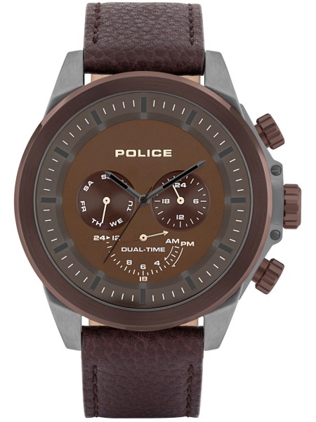 Police Belmont Dual-Time PL15970JSUBZ.12 men's watch, real leather strap