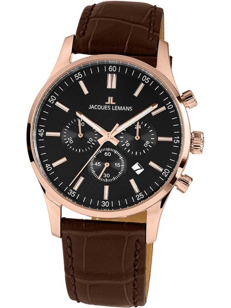 Jacques Lemans London Chrono 1-2025D men's watch, real leather strap