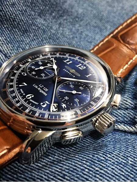 Zeppelin LZ126 Los Angeles Chrono real leather watch, men\'s | - 7614-3 strap Dialando