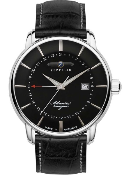 Zeppelin Atlantic Quarz GMT 8442-2 men's watch, real leather strap