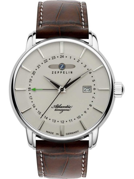 Zeppelin Atlantic Quarz GMT 8442-5 men's watch, cuir véritable strap