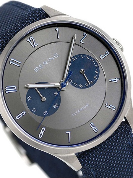Bering Titanium 11539-873 men's watch, real leather / textile strap