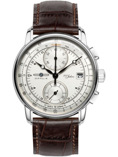 Zeppelin 100 Jahre Chrono 8670-1 herenhorloge, echt leer bandje