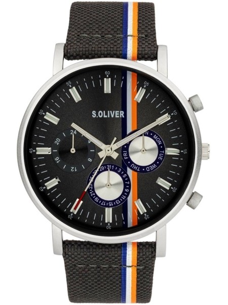 sOliver SO-3990-LM herenhorloge, echt leer / nylon bandje