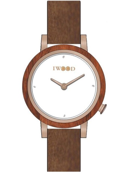 Iwood IW18443002 montre de dame, cuir véritable sangle