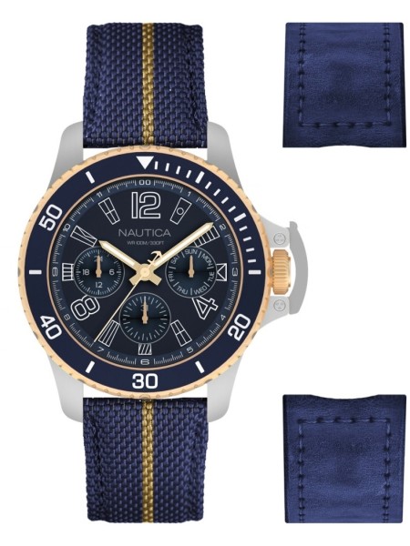 Nautica NAPBSF920 men's watch, real leather / nylon strap