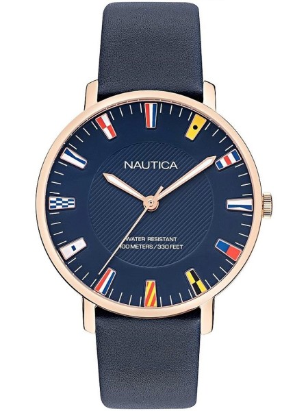 Nautica NAPCRF907 herrklocka, äkta läder armband