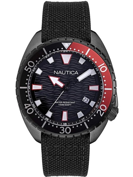 Nautica NAPHAS902 herrklocka, äkta läder / nylon armband