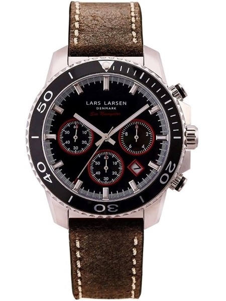 Lars Larsen 134-BL-BL/Brown men's watch, cuir véritable strap
