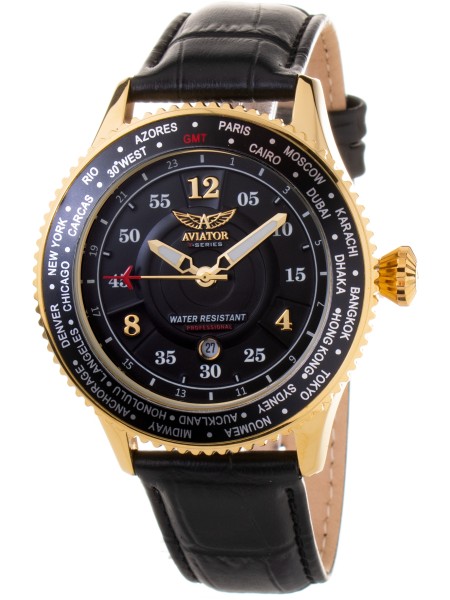 Aviator AVW8481G441 Herrenuhr, real leather Armband