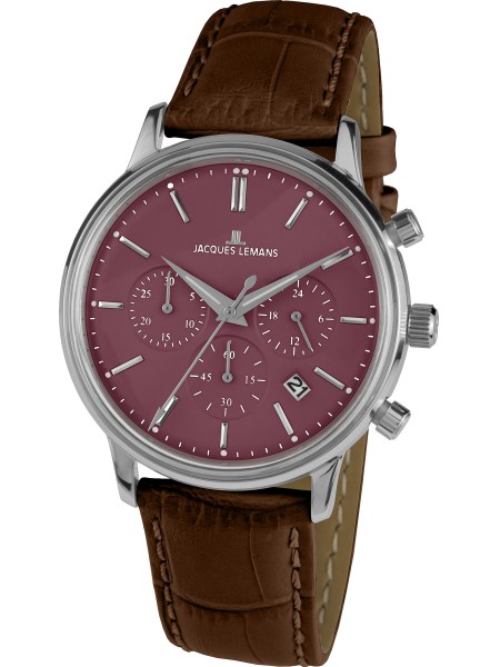 Jacques Lemans 1-209E men's watch, real leather strap