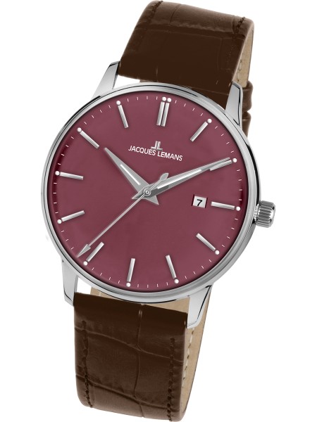 Jacques Lemans 1-213E men's watch, real leather strap
