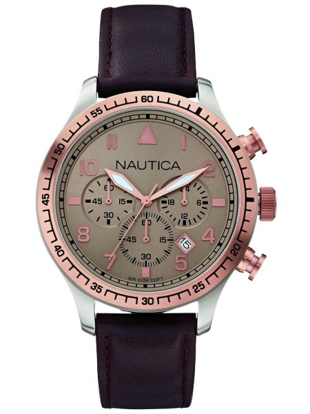 Nautica A17656G men's watch, real leather strap
