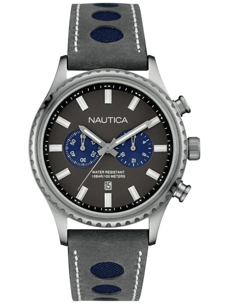 Nautica NAI18511G men's watch, real leather strap