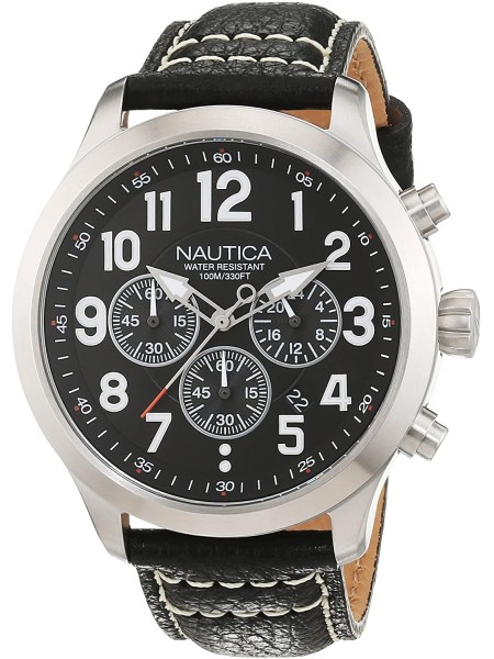 Nautica NAI14516G herenhorloge, echt leer bandje