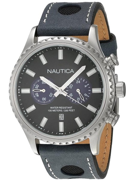 Nautica NAI18512G men's watch, real leather strap