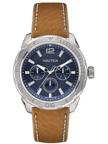 Nautica NAPSTL001 men's watch, real leather strap