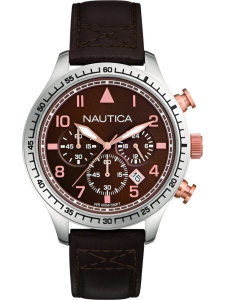 Nautica A17655G men's watch, real leather strap