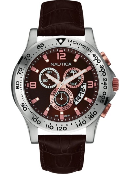 Nautica NAI19503G men's watch, cuir véritable strap