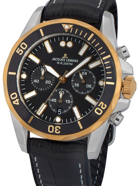 Jacques Lemans Liverpool Chronograph 1-2091D men's watch, real leather strap