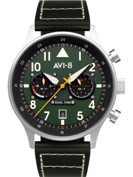 AVI-8 Carey Dual Time AV-4088-02 herrklocka, äkta läder armband