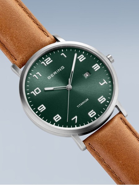 Bering Titanium 18640-568 men's watch, real leather strap