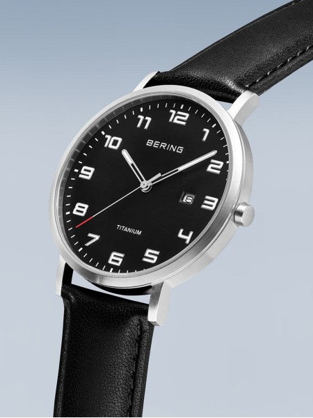 Bering Titanium 18640-402 men's watch, real leather strap