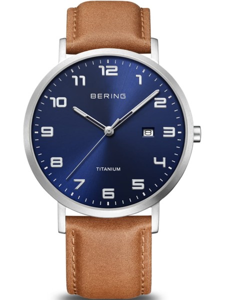 Bering Titanium 18640-567 men's watch, cuir véritable strap