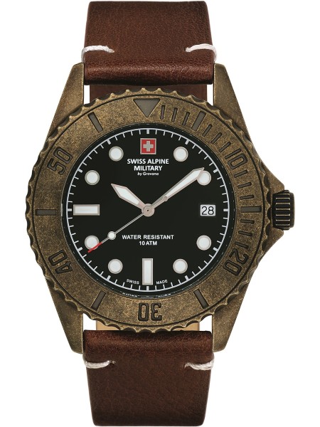 Swiss Alpine Military Diver Vintage SAM7051.1589 Reloj para hombre, correa de cuero real