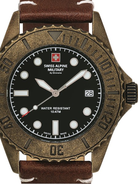 Swiss Alpine Military Diver Vintage SAM7051.1589 Reloj para hombre, correa de cuero real