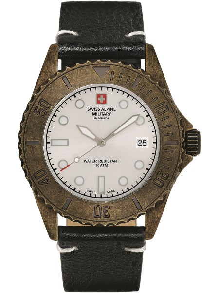 Swiss Alpine Military Diver Vintage SAM7051.1582 men's watch, real leather strap
