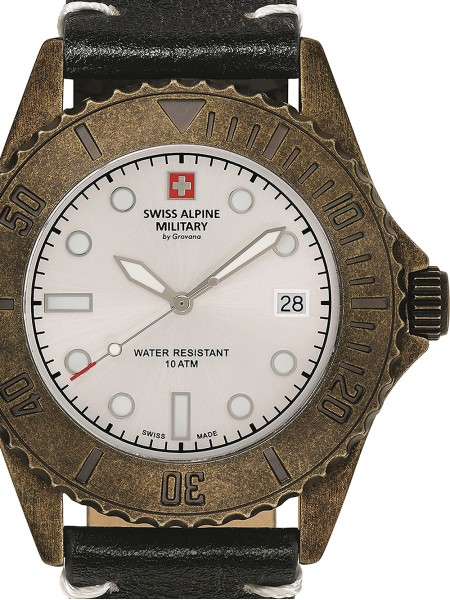 Swiss Alpine Military Diver Vintage SAM7051.1582 Reloj para hombre, correa de cuero real