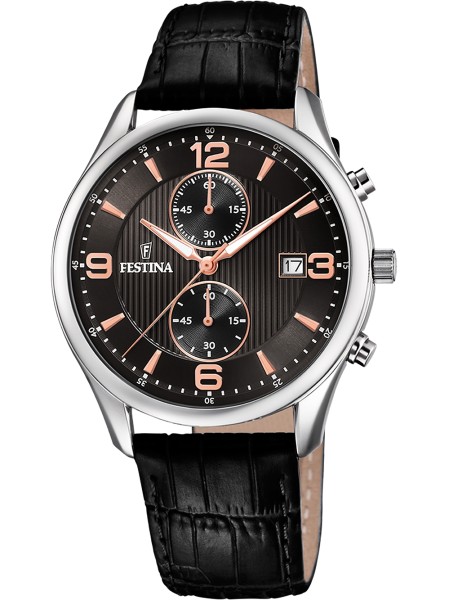 Festina Timeless Chronograph F6855/7 montre pour homme, cuir véritable sangle